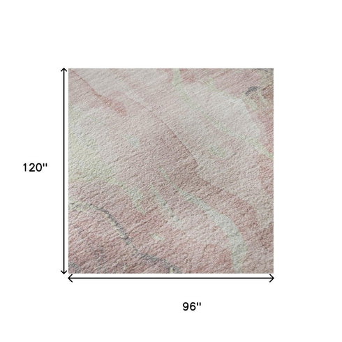 8' X 10' Pink And Beige Abstract Washable Area Rug With UV Protection