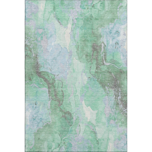 5' X 8' Pale Aqua Green And Ivory Abstract Washable Area Rug With UV Protection