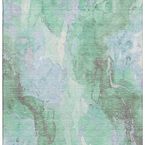 5' X 8' Pale Aqua Green And Ivory Abstract Washable Area Rug With UV Protection
