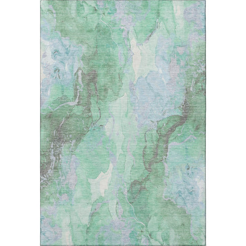 5' X 8' Pale Aqua Green And Ivory Abstract Washable Area Rug With UV Protection