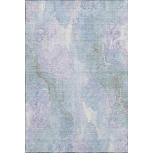 8' X 10' Sky Blue Lavender And Ivory Abstract Washable Area Rug With UV Protection