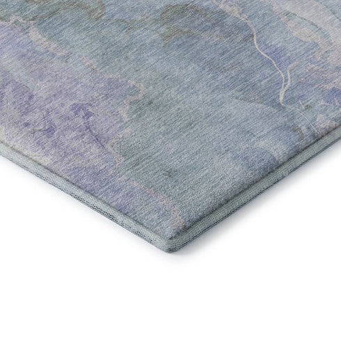 8' X 10' Sky Blue Lavender And Ivory Abstract Washable Area Rug With UV Protection