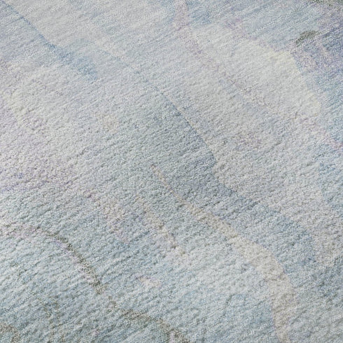 8' X 10' Sky Blue Lavender And Ivory Abstract Washable Area Rug With UV Protection