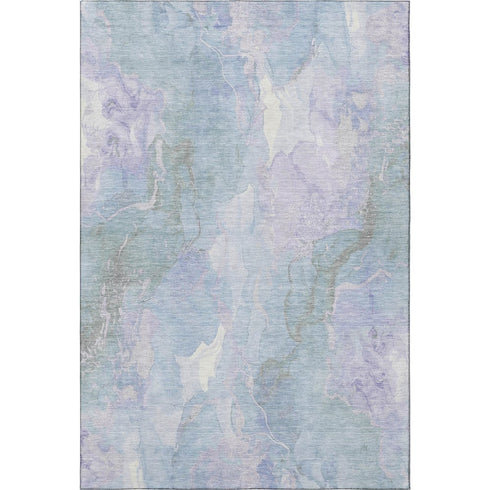 9' X 12' Sky Blue Lavender And Ivory Abstract Washable Area Rug With UV Protection