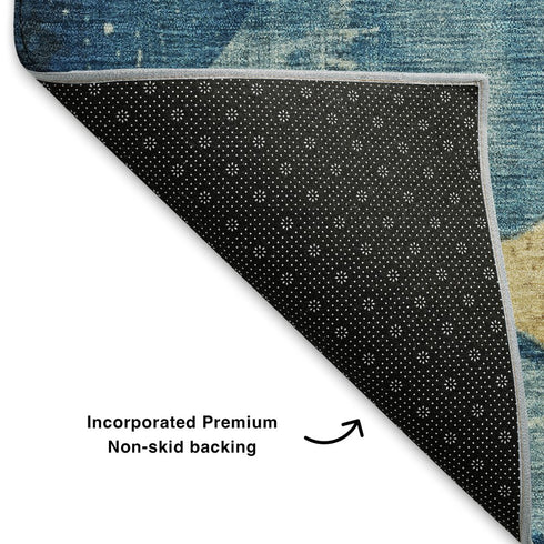 8' X 10' Teal And Gold Abstract Washable Area Rug With UV Protection