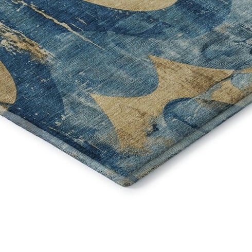 8' X 10' Teal And Gold Abstract Washable Area Rug With UV Protection