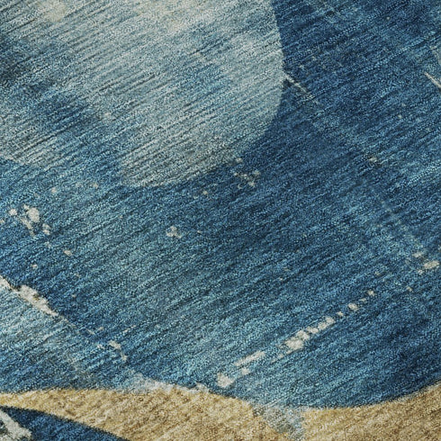 8' X 10' Teal And Gold Abstract Washable Area Rug With UV Protection