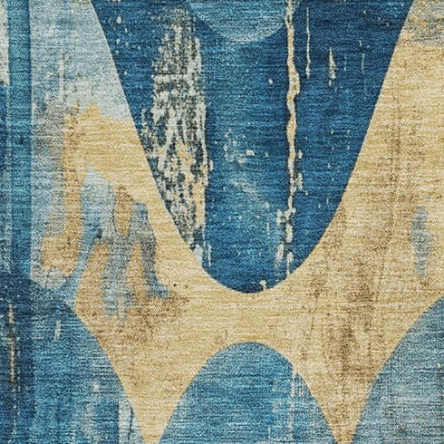 8' X 10' Teal And Gold Abstract Washable Area Rug With UV Protection