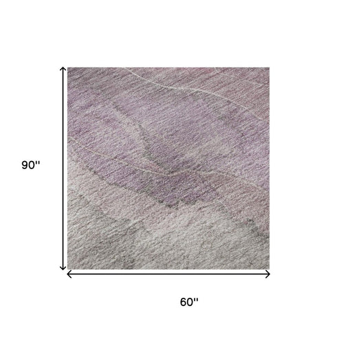 5' X 8' Blush Gray And Ivory Floral Washable Area Rug With UV Protection