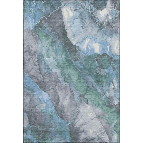 5' X 8' Blue Green And Gray Floral Washable Area Rug With UV Protection