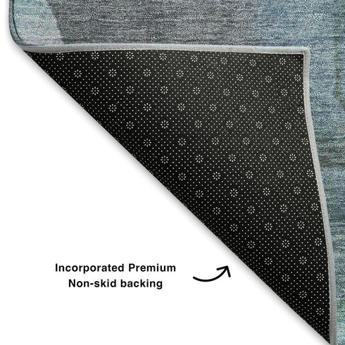 5' X 8' Blue Green And Gray Floral Washable Area Rug With UV Protection