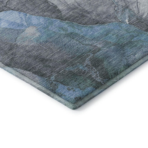 5' X 8' Blue Green And Gray Floral Washable Area Rug With UV Protection