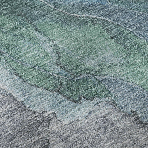5' X 8' Blue Green And Gray Floral Washable Area Rug With UV Protection
