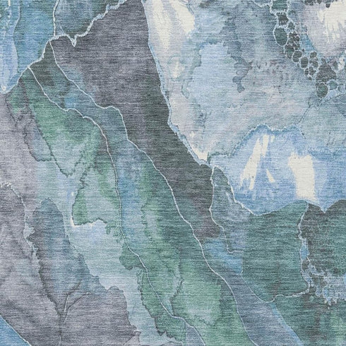 5' X 8' Blue Green And Gray Floral Washable Area Rug With UV Protection