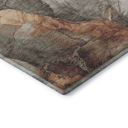 8' X 10' Khaki Beige And Mauve Floral Washable Area Rug With UV Protection
