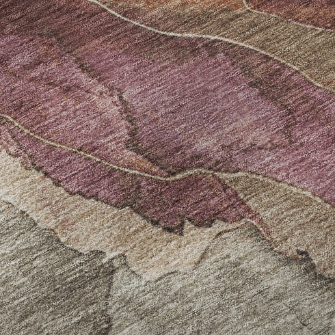 8' X 10' Khaki Beige And Mauve Floral Washable Area Rug With UV Protection