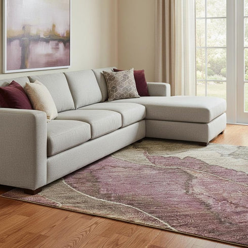 8' X 10' Khaki Beige And Mauve Floral Washable Area Rug With UV Protection
