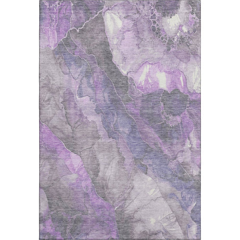 5' X 8' Purple Ivory And Gray Floral Washable Area Rug With UV Protection