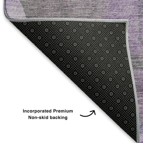 5' X 8' Purple Ivory And Gray Floral Washable Area Rug With UV Protection