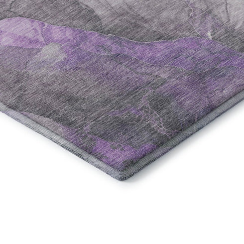 5' X 8' Purple Ivory And Gray Floral Washable Area Rug With UV Protection