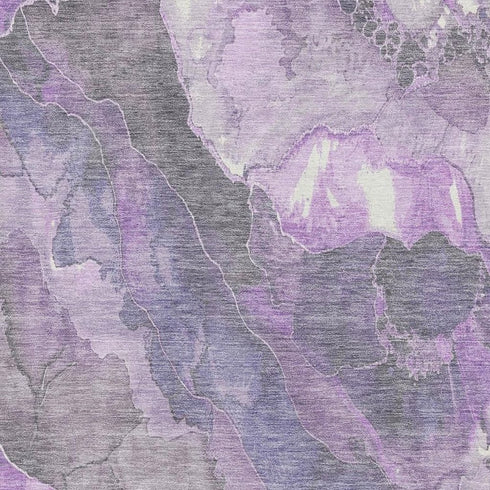 5' X 8' Purple Ivory And Gray Floral Washable Area Rug With UV Protection