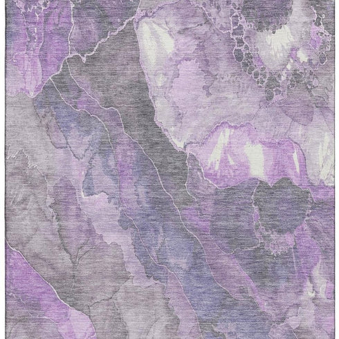 5' X 8' Purple Ivory And Gray Floral Washable Area Rug With UV Protection