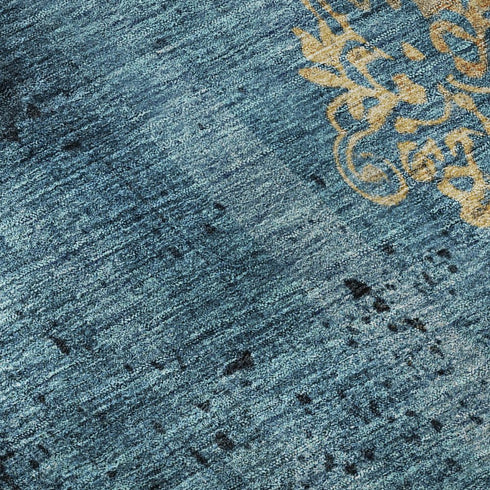 5' X 8' Blue And Gold Floral Washable Area Rug With UV Protection