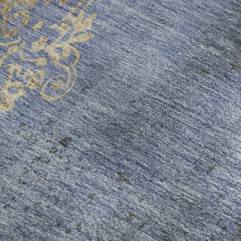 5' X 8' Denim Blue And Beige Floral Washable Area Rug With UV Protection