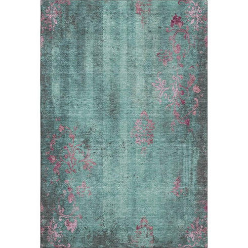 5' X 8' Pale Aqua And Burgundy Floral Washable Area Rug With UV Protection