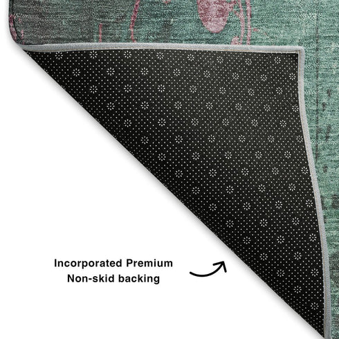 5' X 8' Pale Aqua And Burgundy Floral Washable Area Rug With UV Protection