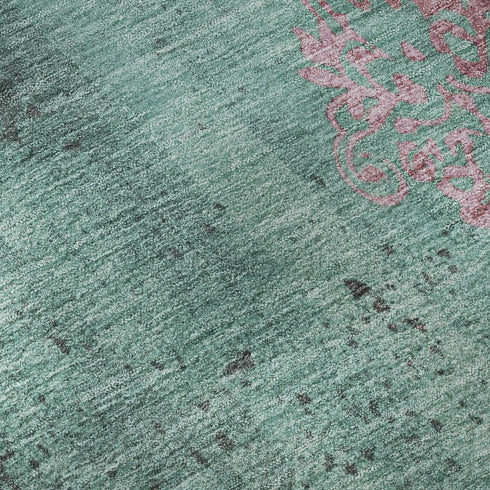 5' X 8' Pale Aqua And Burgundy Floral Washable Area Rug With UV Protection
