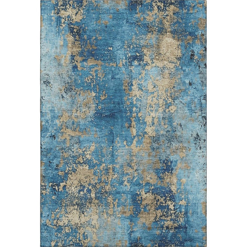 5' X 8' Blue And Gold Abstract Washable Area Rug With UV Protection