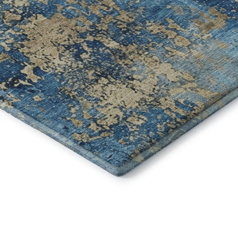 5' X 8' Blue And Gold Abstract Washable Area Rug With UV Protection