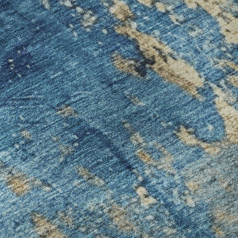 5' X 8' Blue And Gold Abstract Washable Area Rug With UV Protection