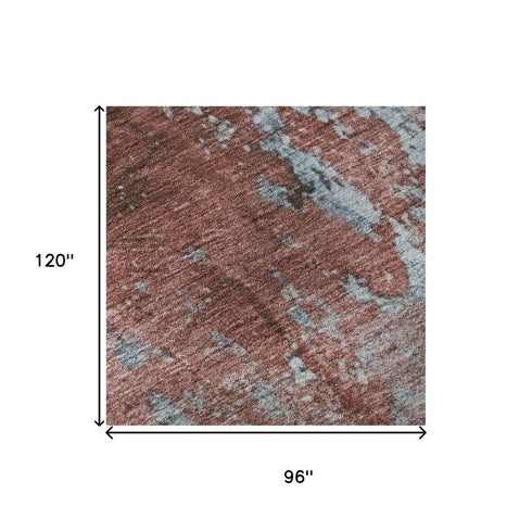 8' X 10' Coral And Blue Abstract Washable Area Rug With UV Protection