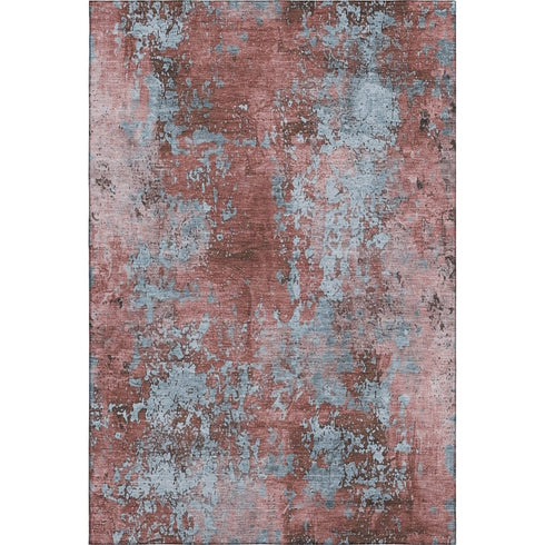 8' X 10' Coral And Blue Abstract Washable Area Rug With UV Protection