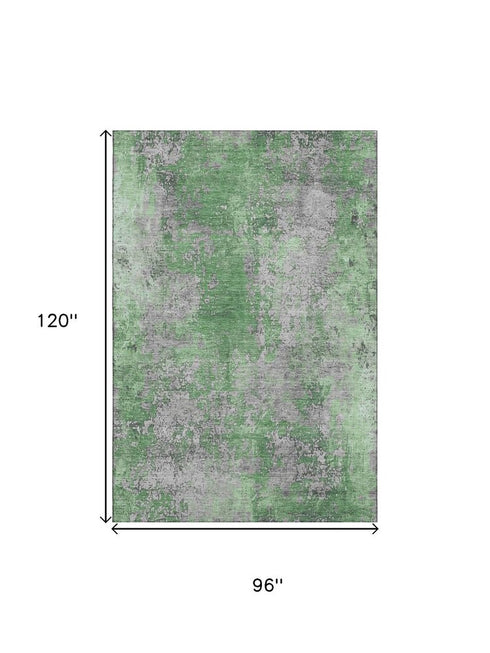 8' X 10' Green And Gray Abstract Washable Area Rug With UV Protection