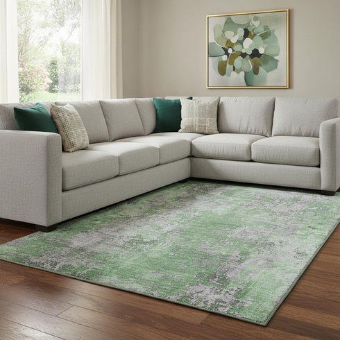 8' X 10' Green And Gray Abstract Washable Area Rug With UV Protection