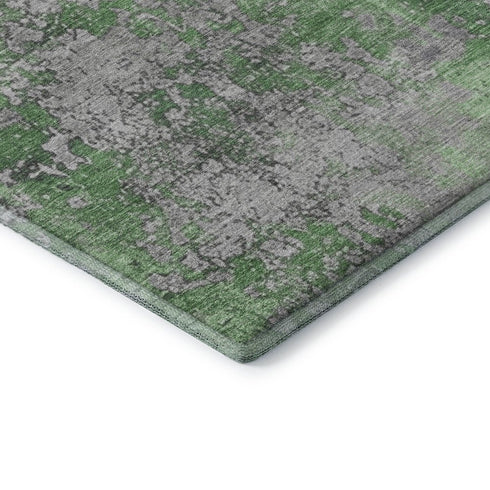 8' X 10' Green And Gray Abstract Washable Area Rug With UV Protection