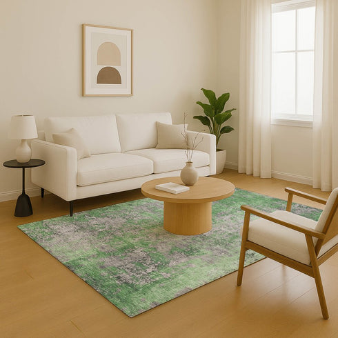 8' X 10' Green And Gray Abstract Washable Area Rug With UV Protection