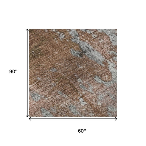 5' X 8' Rust And Gray Abstract Washable Area Rug With UV Protection