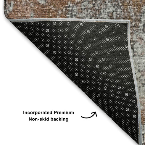 5' X 8' Rust And Gray Abstract Washable Area Rug With UV Protection