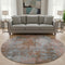 8' Rust And Gray Abstract Washable Round Rug With UV Protection