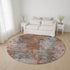 8' Rust And Gray Abstract Washable Round Rug With UV Protection