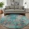 8' Teal And Beige Abstract Washable Round Rug With UV Protection
