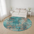 8' Teal And Beige Abstract Washable Round Rug With UV Protection