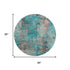8' Teal And Beige Abstract Washable Round Rug With UV Protection