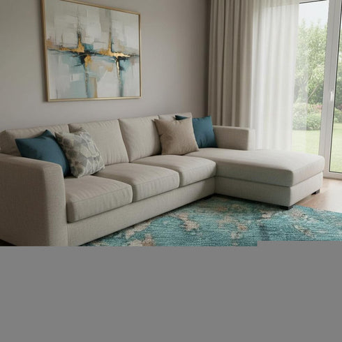 8' X 10' Teal And Beige Abstract Washable Area Rug With UV Protection