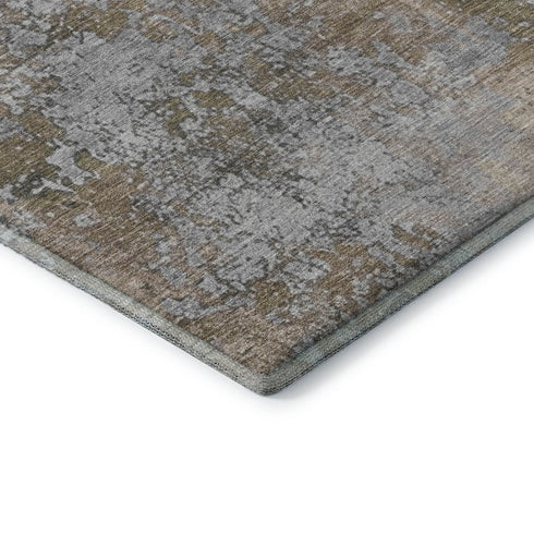 8' Taupe And Beige Abstract Washable Round Rug With UV Protection