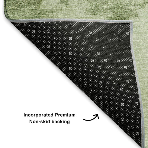 8' Artichoke Green And Ivory Abstract Washable Round Rug With UV Protection